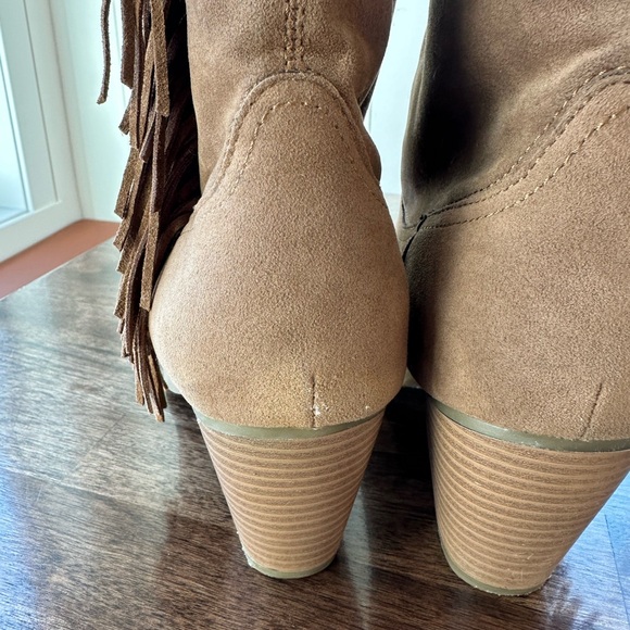 Light Beige Suede Ankle Boots with Fringe Detail - Picture 9 of 12